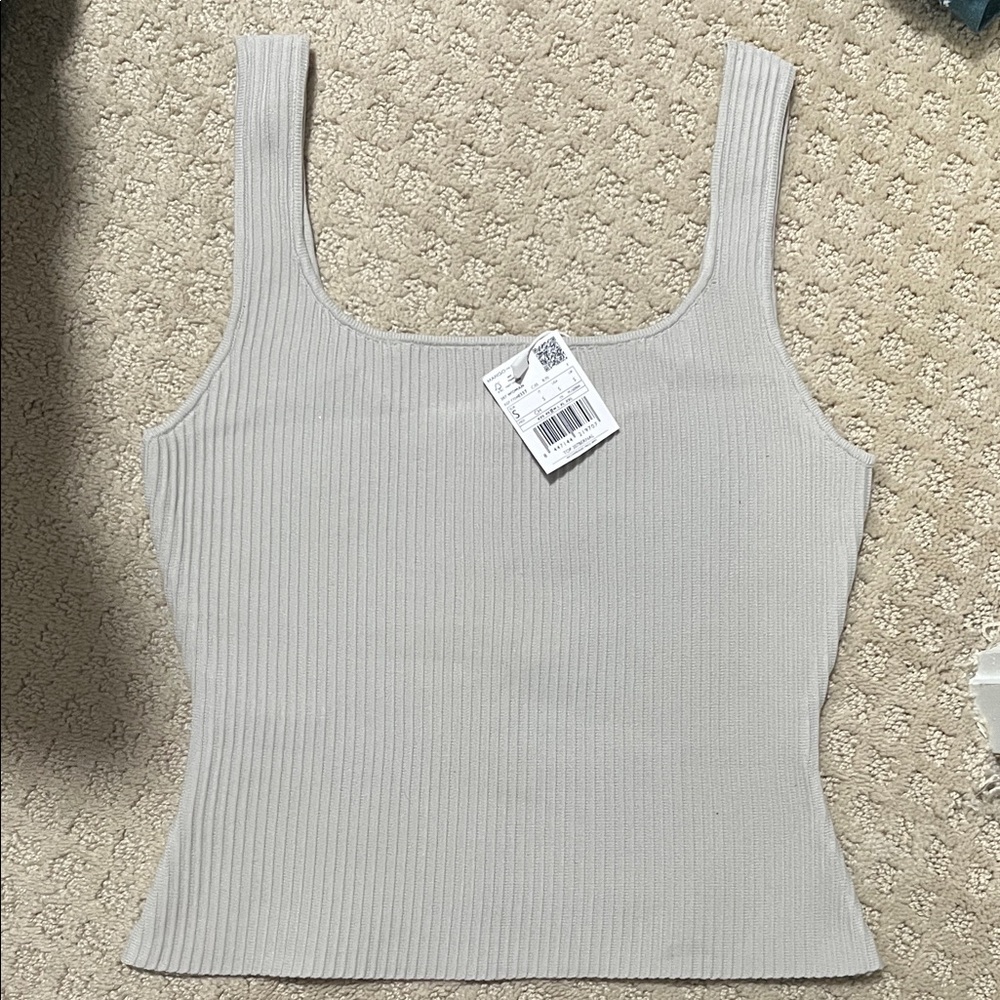 Mango Ribbed Tank Top - Light Gray